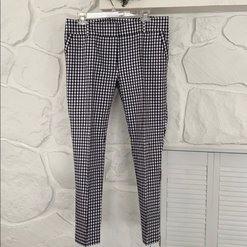 Loft Black White Checked zip Front Ankle Pants